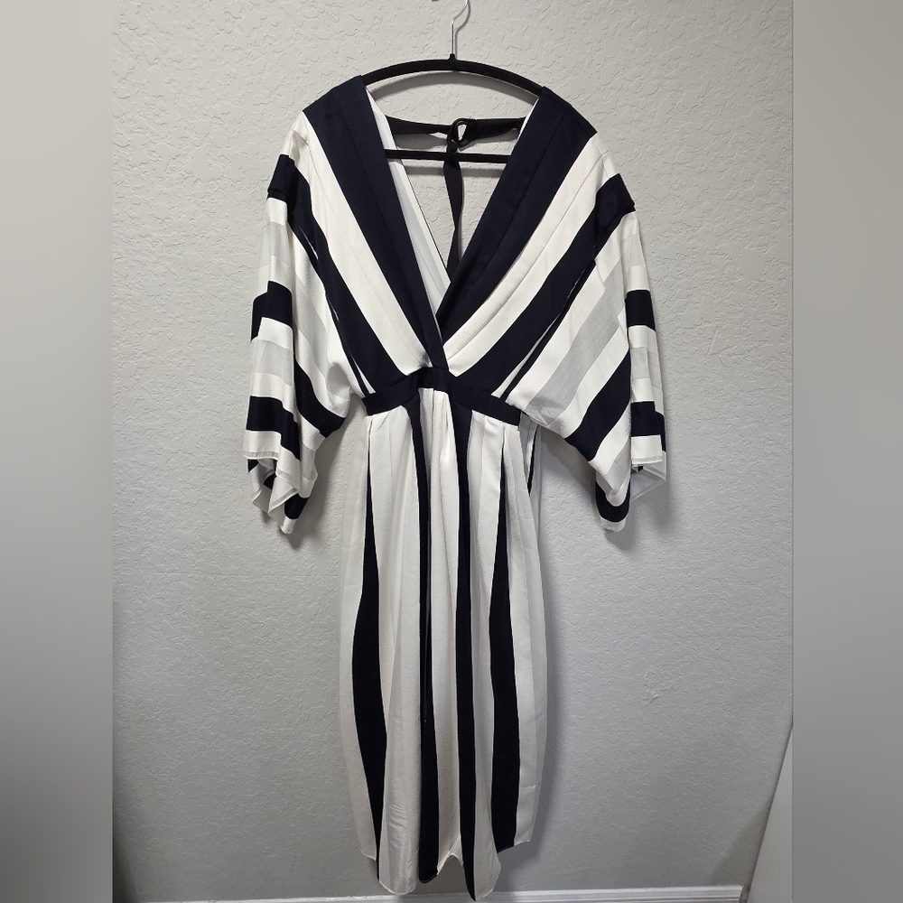 Adam Lippes Black and White Striped Long Sleeve Dress